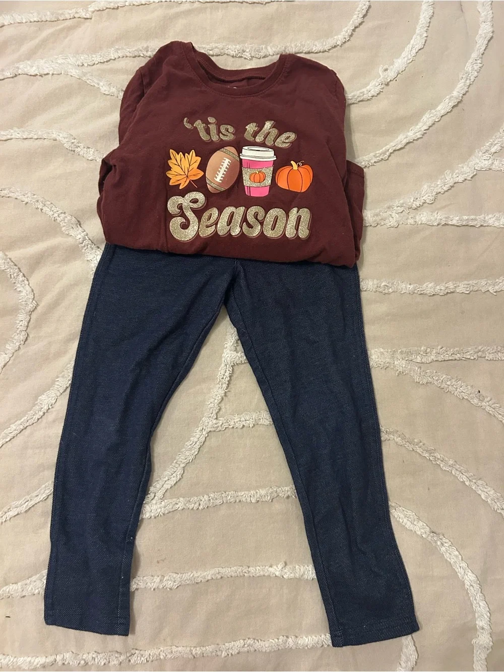 Kids' 'Tis the Season Graphic Long-Sleeve Shirt - Burgundy and Leggings